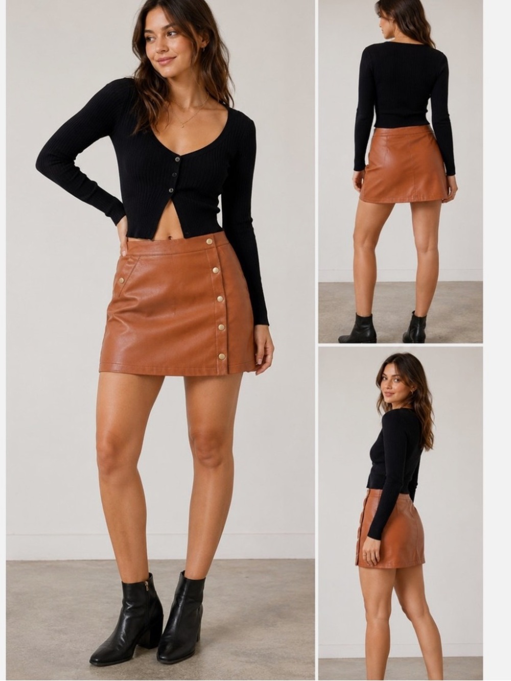 Urban Outfitters Faux Leather Button-Accent Mini Skirt - Terra Cotta